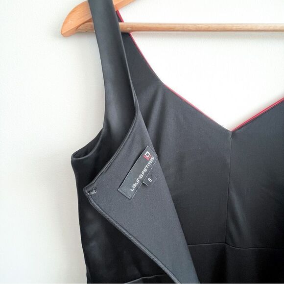 Laura Petite Fitted Dress Bodycon Black Red Pink Satin Sleeveless Sheath Size 6 - Picture 7 of 13